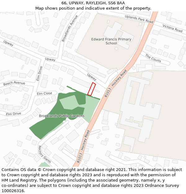 66, UPWAY, RAYLEIGH, SS6 8AA: Location map and indicative extent of plot