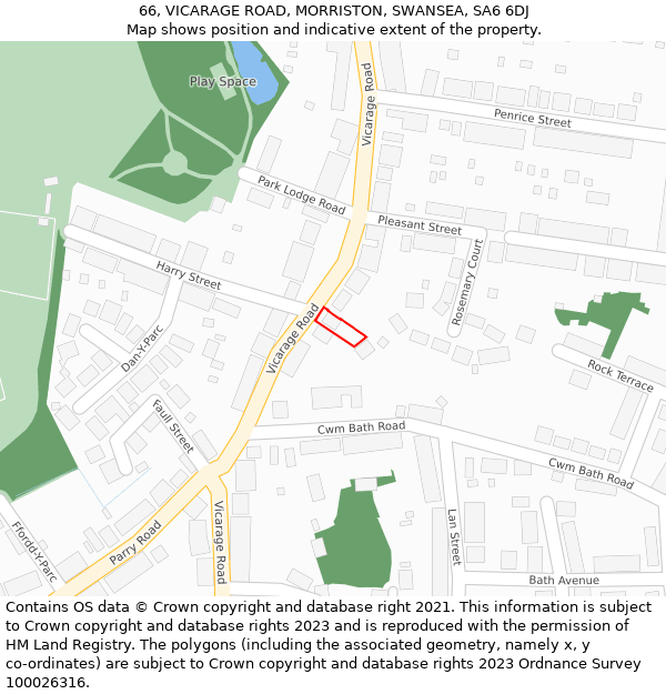 66, VICARAGE ROAD, MORRISTON, SWANSEA, SA6 6DJ: Location map and indicative extent of plot