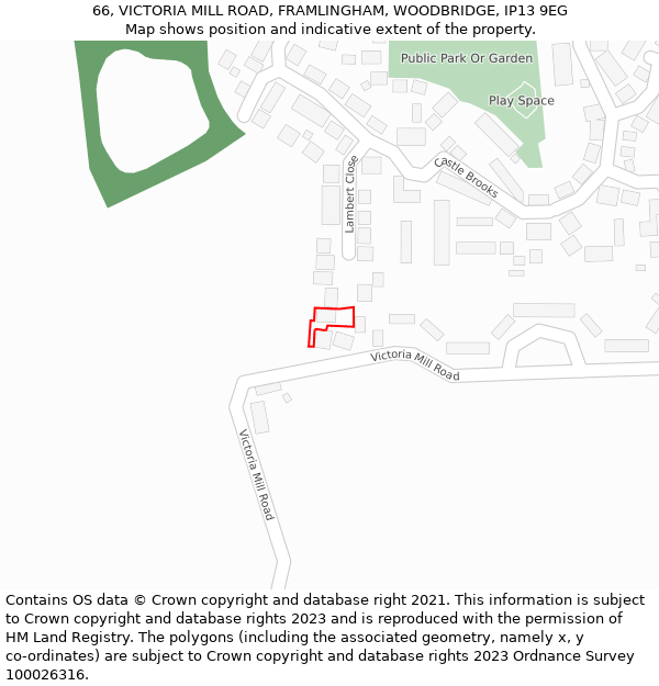 66, VICTORIA MILL ROAD, FRAMLINGHAM, WOODBRIDGE, IP13 9EG: Location map and indicative extent of plot
