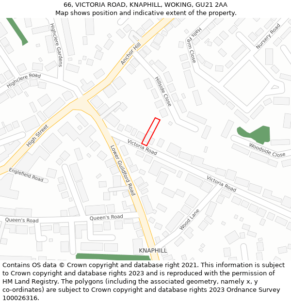 66, VICTORIA ROAD, KNAPHILL, WOKING, GU21 2AA: Location map and indicative extent of plot