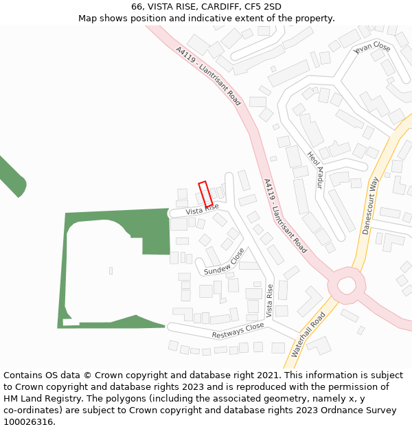 66, VISTA RISE, CARDIFF, CF5 2SD: Location map and indicative extent of plot