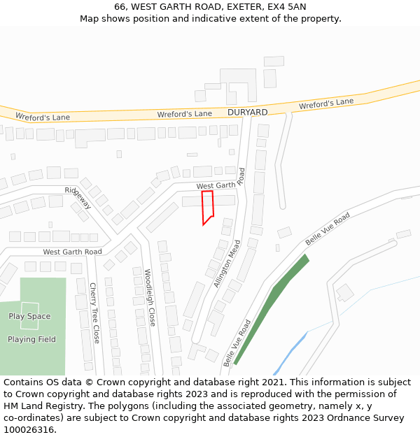 66, WEST GARTH ROAD, EXETER, EX4 5AN: Location map and indicative extent of plot