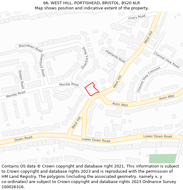 66, WEST HILL, PORTISHEAD, BRISTOL, BS20 6LR: Location map and indicative extent of plot