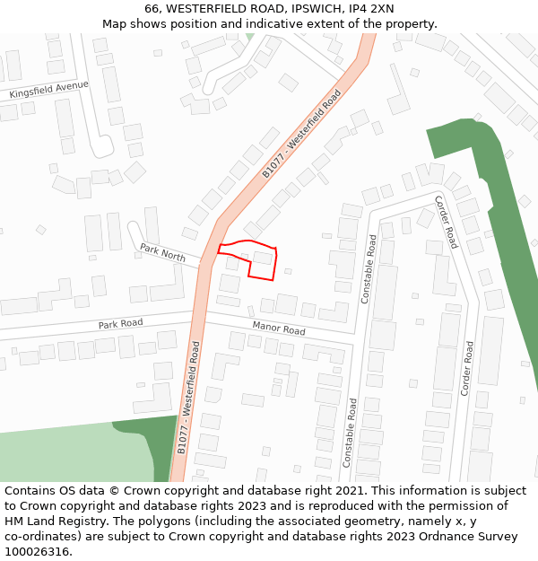 66, WESTERFIELD ROAD, IPSWICH, IP4 2XN: Location map and indicative extent of plot