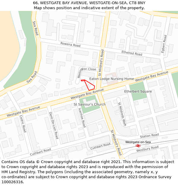 66, WESTGATE BAY AVENUE, WESTGATE-ON-SEA, CT8 8NY: Location map and indicative extent of plot