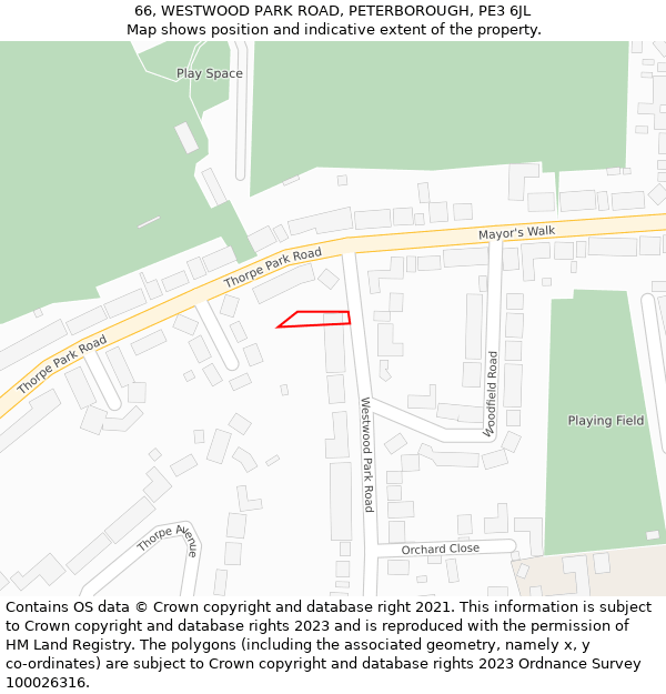 66, WESTWOOD PARK ROAD, PETERBOROUGH, PE3 6JL: Location map and indicative extent of plot