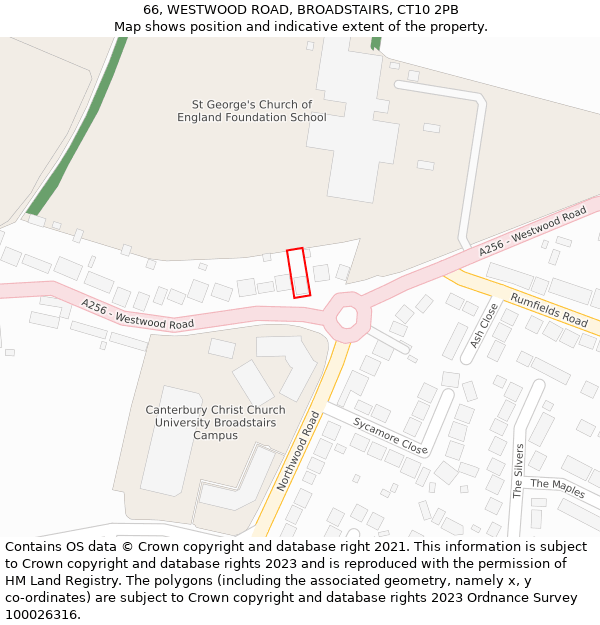 66, WESTWOOD ROAD, BROADSTAIRS, CT10 2PB: Location map and indicative extent of plot