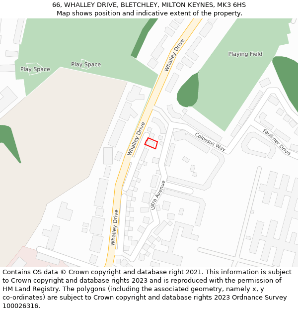 66, WHALLEY DRIVE, BLETCHLEY, MILTON KEYNES, MK3 6HS: Location map and indicative extent of plot