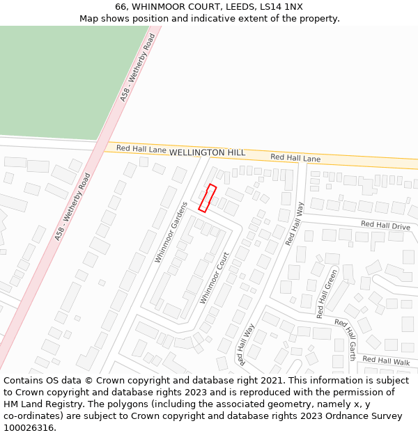 66, WHINMOOR COURT, LEEDS, LS14 1NX: Location map and indicative extent of plot