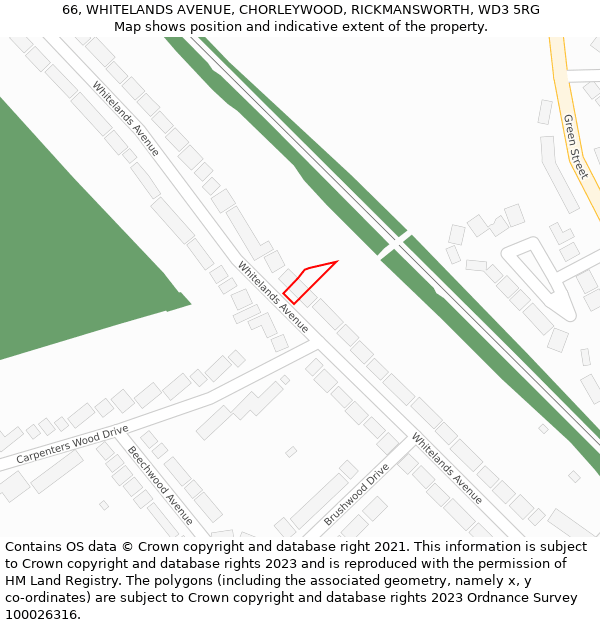 66, WHITELANDS AVENUE, CHORLEYWOOD, RICKMANSWORTH, WD3 5RG: Location map and indicative extent of plot