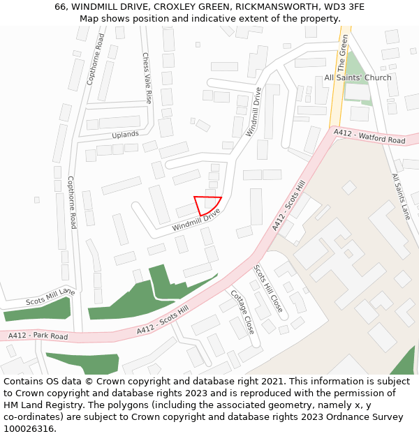 66, WINDMILL DRIVE, CROXLEY GREEN, RICKMANSWORTH, WD3 3FE: Location map and indicative extent of plot