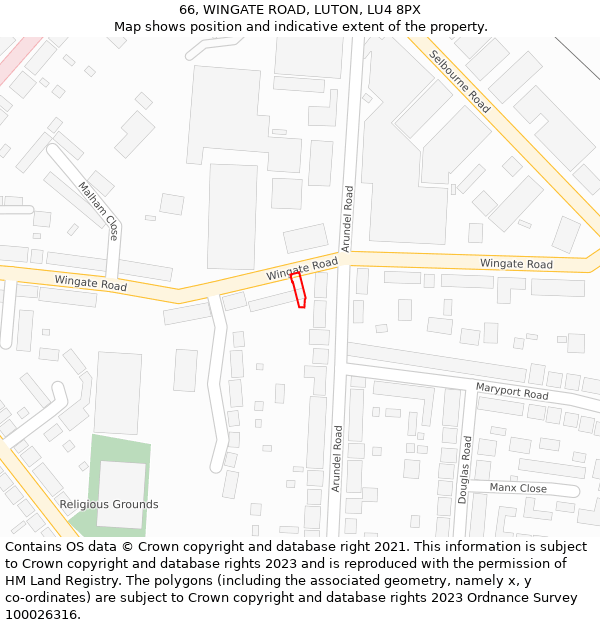 66, WINGATE ROAD, LUTON, LU4 8PX: Location map and indicative extent of plot