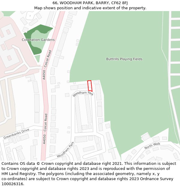 66, WOODHAM PARK, BARRY, CF62 8FJ: Location map and indicative extent of plot