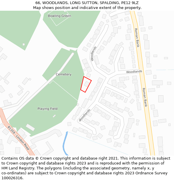 66, WOODLANDS, LONG SUTTON, SPALDING, PE12 9LZ: Location map and indicative extent of plot