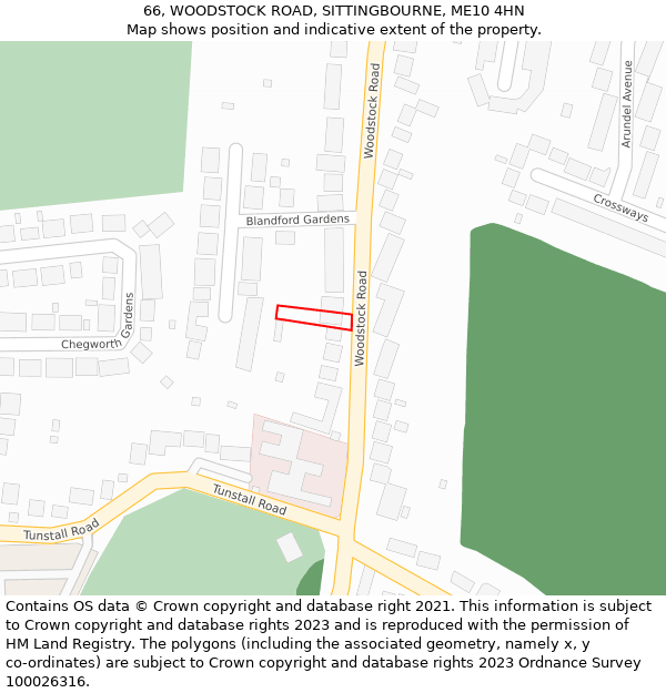 66, WOODSTOCK ROAD, SITTINGBOURNE, ME10 4HN: Location map and indicative extent of plot