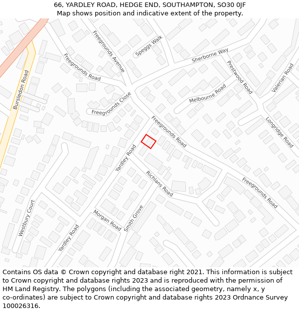 66, YARDLEY ROAD, HEDGE END, SOUTHAMPTON, SO30 0JF: Location map and indicative extent of plot