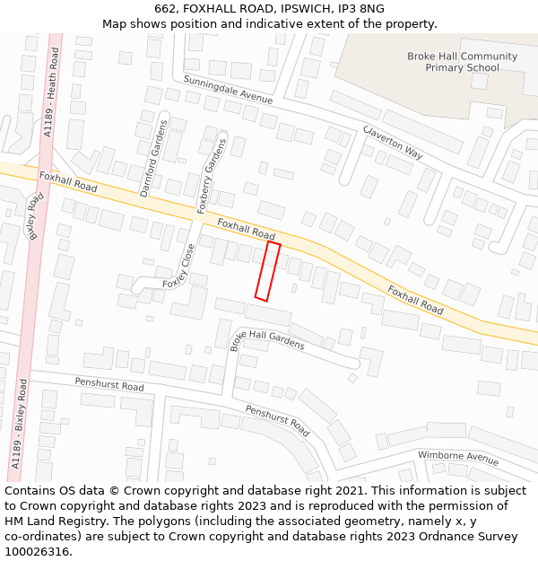 662, FOXHALL ROAD, IPSWICH, IP3 8NG: Location map and indicative extent of plot