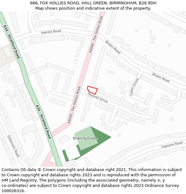 666, FOX HOLLIES ROAD, HALL GREEN, BIRMINGHAM, B28 9DH: Location map and indicative extent of plot