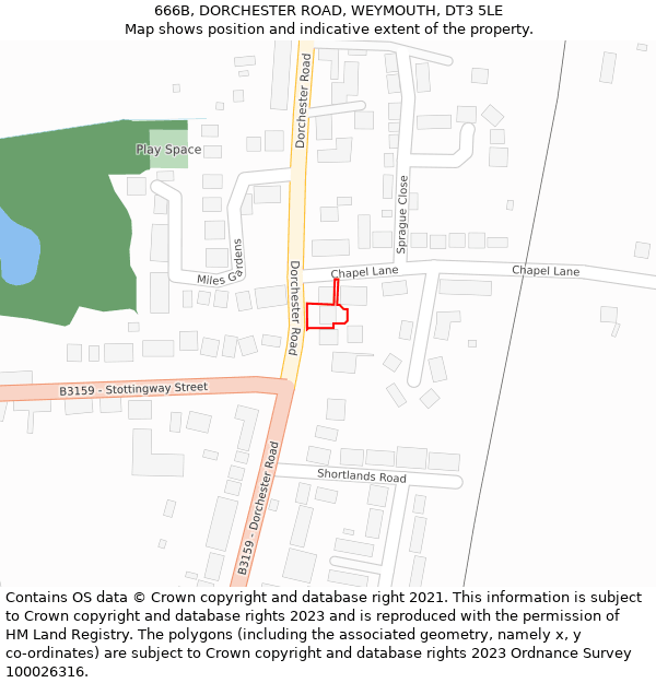 666B, DORCHESTER ROAD, WEYMOUTH, DT3 5LE: Location map and indicative extent of plot
