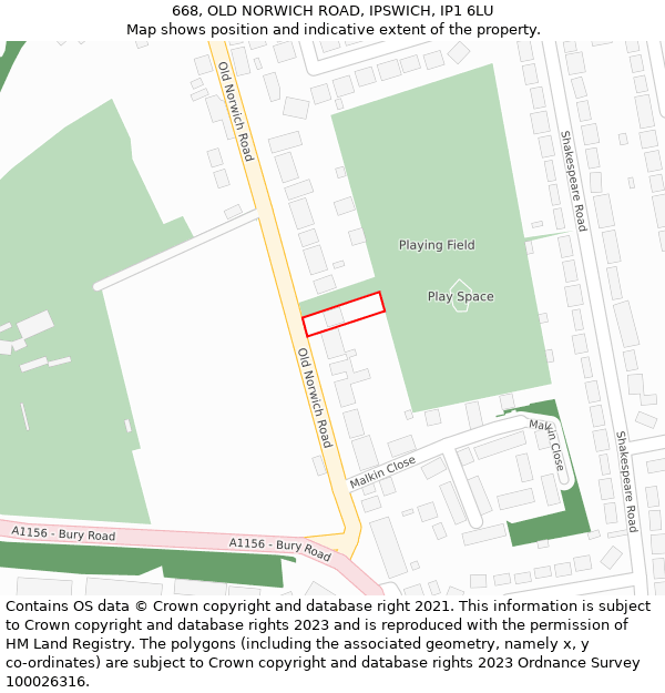 668, OLD NORWICH ROAD, IPSWICH, IP1 6LU: Location map and indicative extent of plot