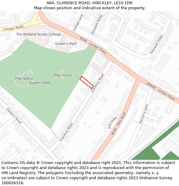 66A, CLARENCE ROAD, HINCKLEY, LE10 1DR: Location map and indicative extent of plot