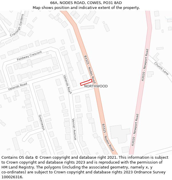 66A, NODES ROAD, COWES, PO31 8AD: Location map and indicative extent of plot