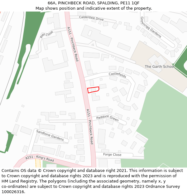66A, PINCHBECK ROAD, SPALDING, PE11 1QF: Location map and indicative extent of plot