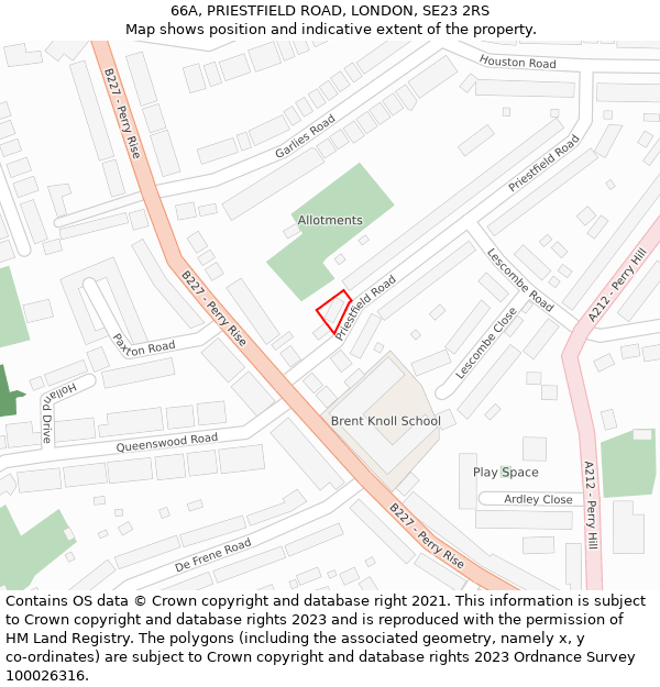 66A, PRIESTFIELD ROAD, LONDON, SE23 2RS: Location map and indicative extent of plot