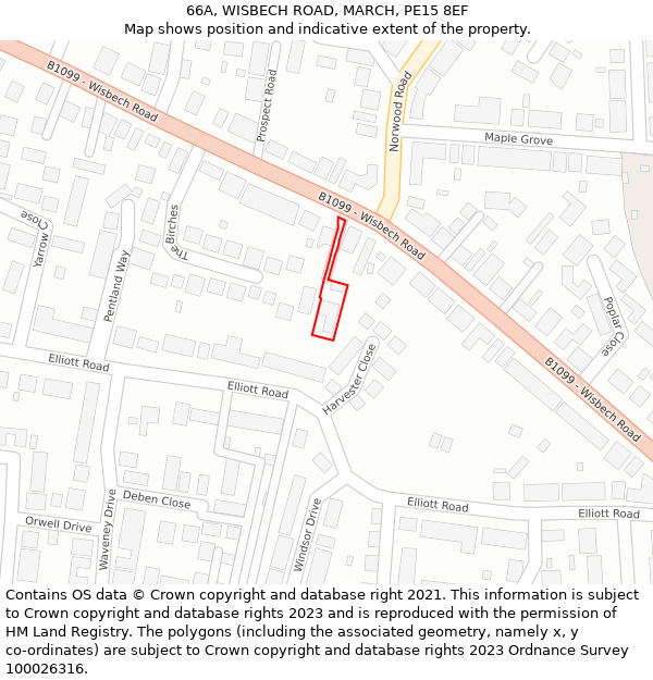 66A, WISBECH ROAD, MARCH, PE15 8EF: Location map and indicative extent of plot