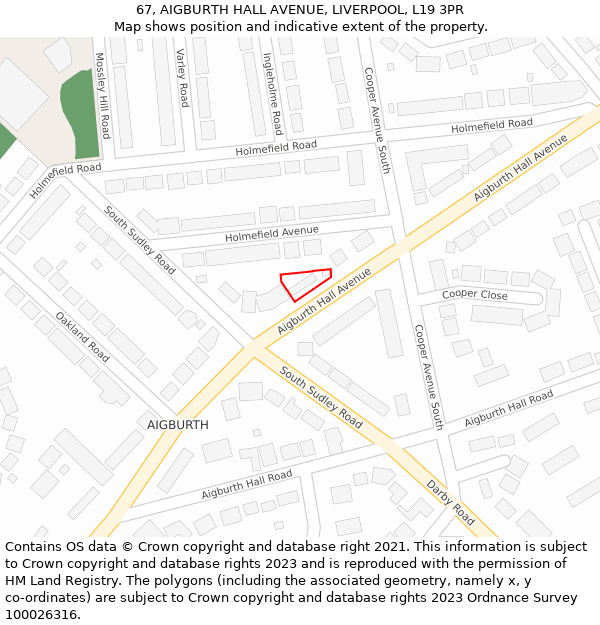 67, AIGBURTH HALL AVENUE, LIVERPOOL, L19 3PR: Location map and indicative extent of plot