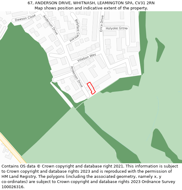 67, ANDERSON DRIVE, WHITNASH, LEAMINGTON SPA, CV31 2RN: Location map and indicative extent of plot