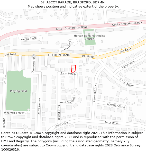 67, ASCOT PARADE, BRADFORD, BD7 4NJ: Location map and indicative extent of plot