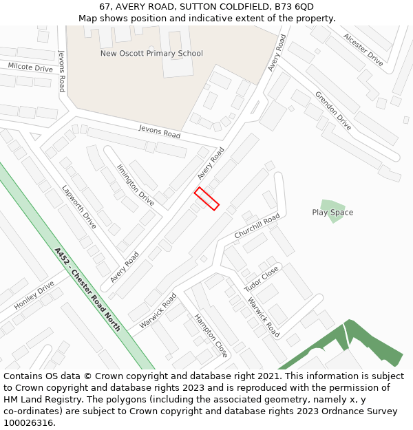 67, AVERY ROAD, SUTTON COLDFIELD, B73 6QD: Location map and indicative extent of plot