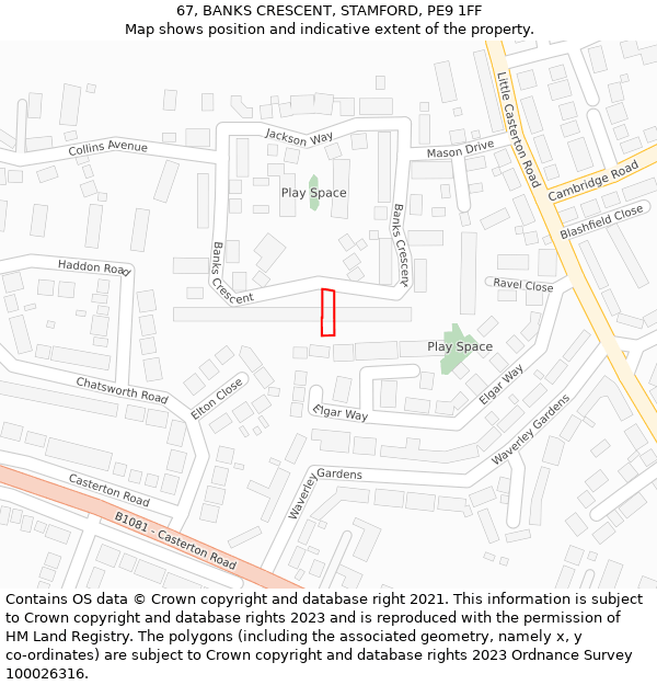 67, BANKS CRESCENT, STAMFORD, PE9 1FF: Location map and indicative extent of plot