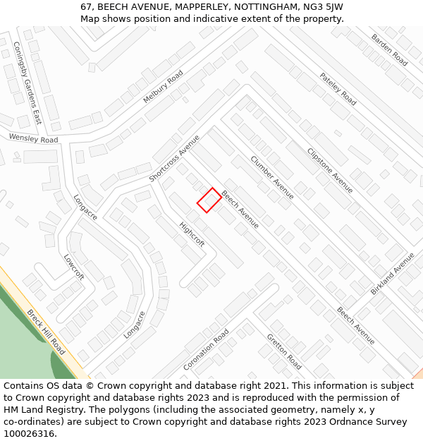 67, BEECH AVENUE, MAPPERLEY, NOTTINGHAM, NG3 5JW: Location map and indicative extent of plot