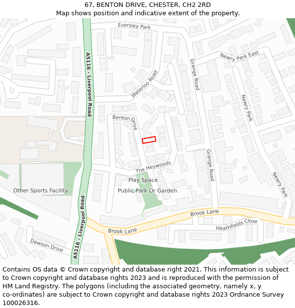 67, BENTON DRIVE, CHESTER, CH2 2RD: Location map and indicative extent of plot