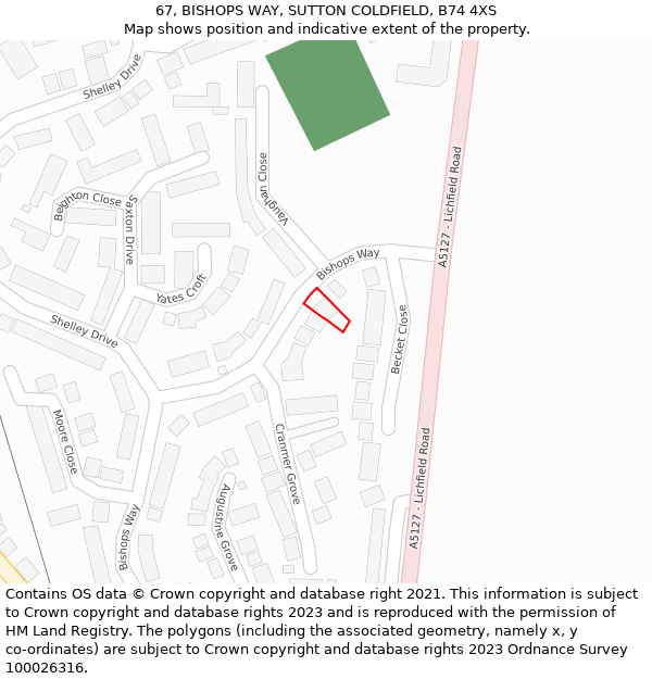 67, BISHOPS WAY, SUTTON COLDFIELD, B74 4XS: Location map and indicative extent of plot
