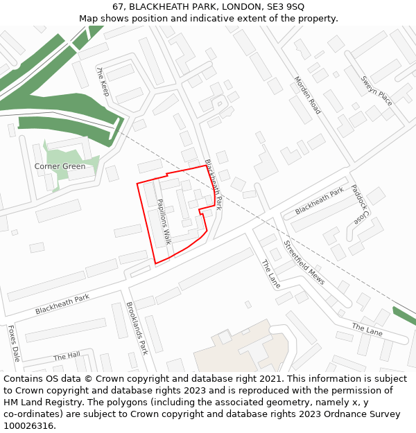 67, BLACKHEATH PARK, LONDON, SE3 9SQ: Location map and indicative extent of plot