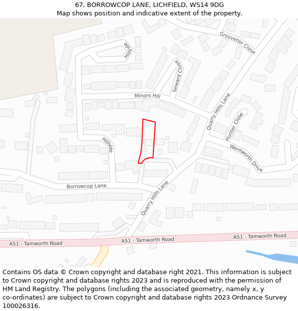 67, BORROWCOP LANE, LICHFIELD, WS14 9DG: Location map and indicative extent of plot