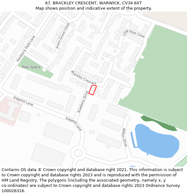 67, BRACKLEY CRESCENT, WARWICK, CV34 6XT: Location map and indicative extent of plot