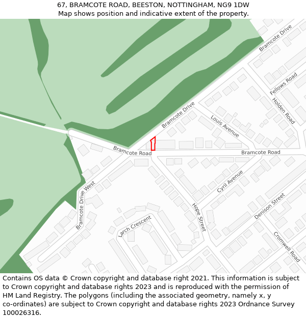 67, BRAMCOTE ROAD, BEESTON, NOTTINGHAM, NG9 1DW: Location map and indicative extent of plot