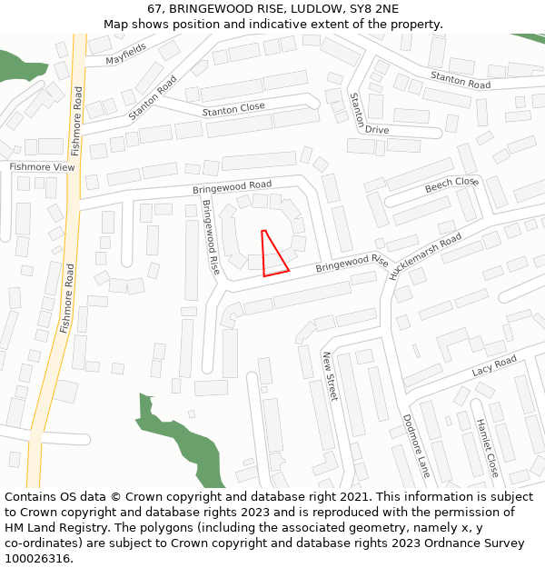 67, BRINGEWOOD RISE, LUDLOW, SY8 2NE: Location map and indicative extent of plot