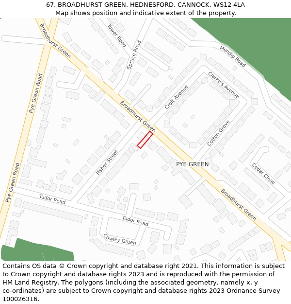 67, BROADHURST GREEN, HEDNESFORD, CANNOCK, WS12 4LA: Location map and indicative extent of plot