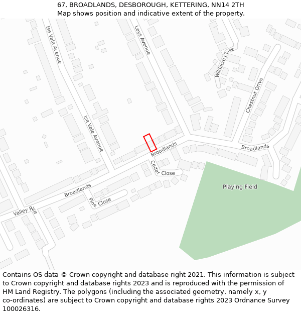 67, BROADLANDS, DESBOROUGH, KETTERING, NN14 2TH: Location map and indicative extent of plot