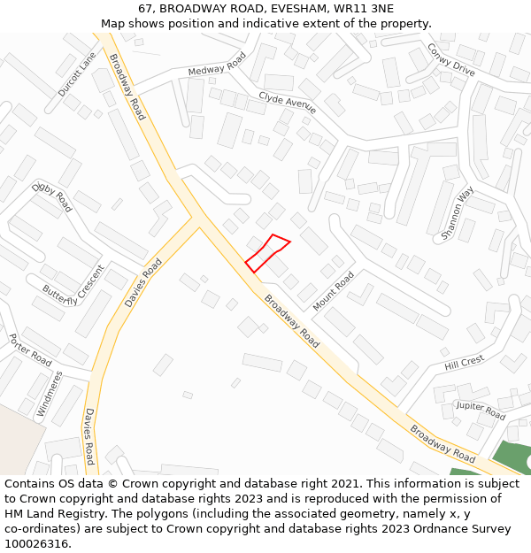67, BROADWAY ROAD, EVESHAM, WR11 3NE: Location map and indicative extent of plot