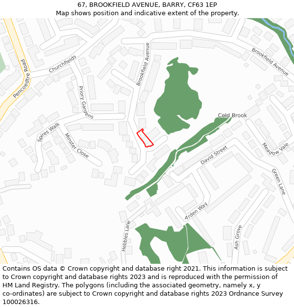 67, BROOKFIELD AVENUE, BARRY, CF63 1EP: Location map and indicative extent of plot