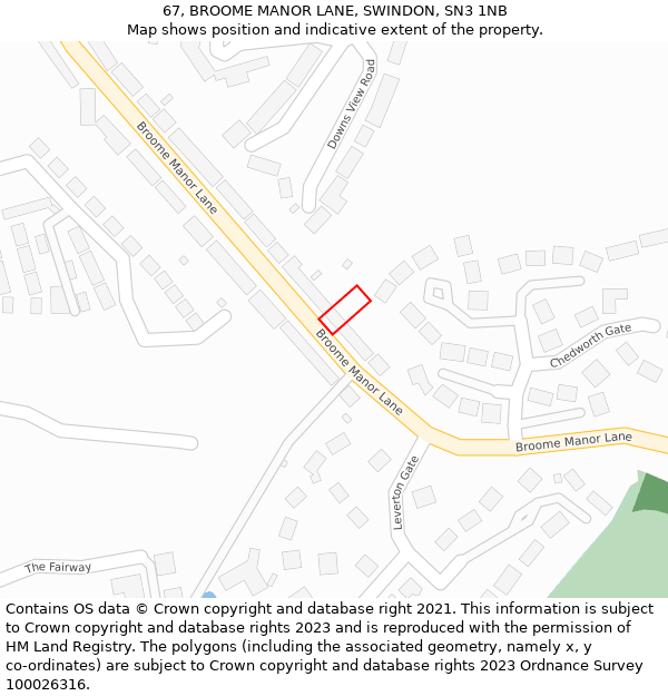 67, BROOME MANOR LANE, SWINDON, SN3 1NB: Location map and indicative extent of plot