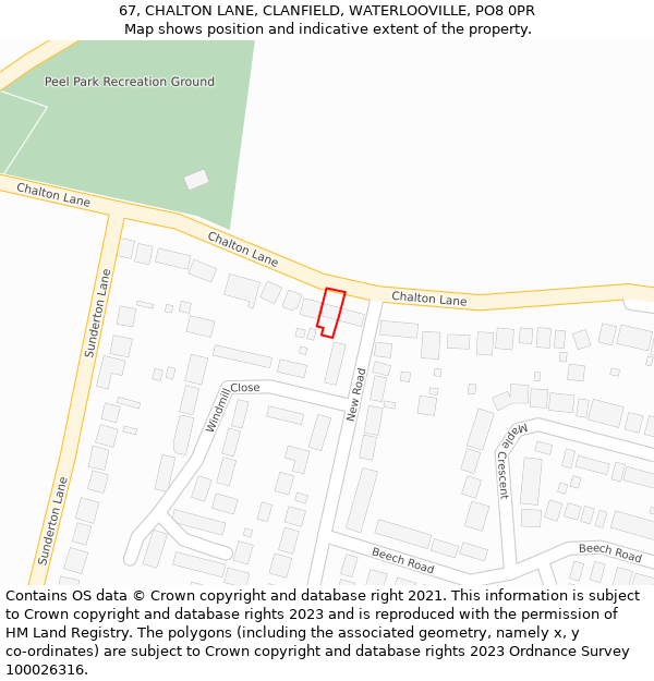67, CHALTON LANE, CLANFIELD, WATERLOOVILLE, PO8 0PR: Location map and indicative extent of plot