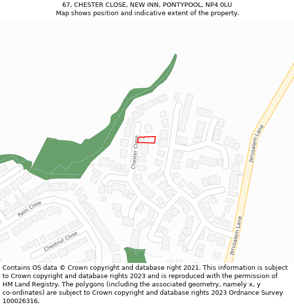 67, CHESTER CLOSE, NEW INN, PONTYPOOL, NP4 0LU: Location map and indicative extent of plot