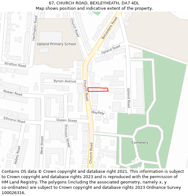 67, CHURCH ROAD, BEXLEYHEATH, DA7 4DL: Location map and indicative extent of plot